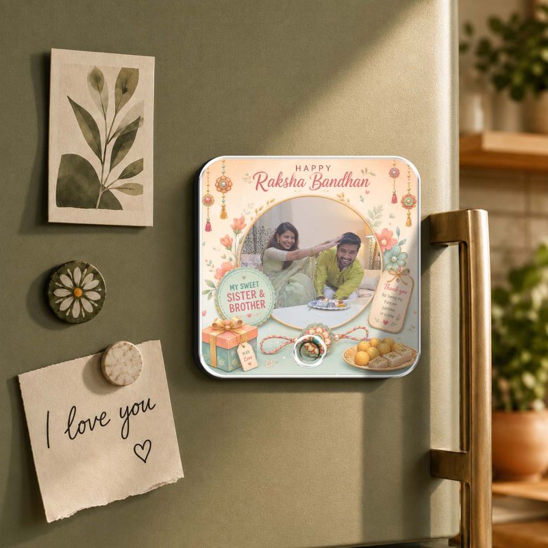 Personalized Raksha Bandhan Theme Musical Fridge Magnet  Music Player  Rakhi Gift for Sister Brother & Siblings Memorable Gift Rechargeable Battery (Thank You Gift for Brother)